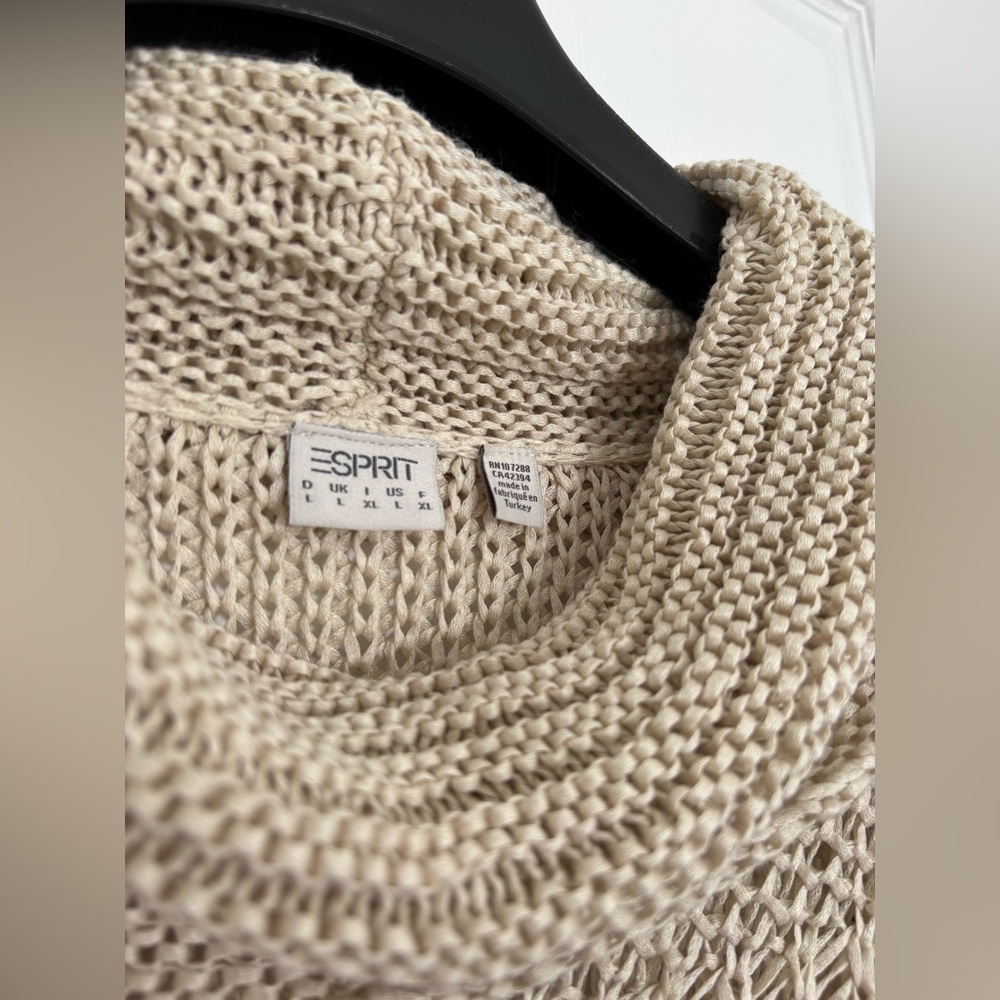 Esprit Beige Cowl Neck Open Knit Fringe Hem Sweater - Picture 7 of 8